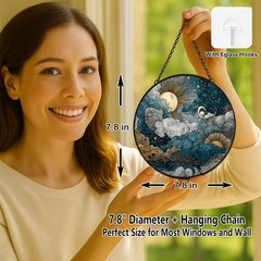 Stained Glass Sun Catchers – Celestial Sky Window Panels for Home Decor 7.8in