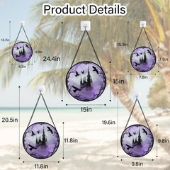 CRISGIF Stained Glass Window Hanging – Halloween Gothic Castle Purple Smoke S…
