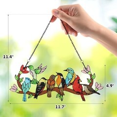 Bird Stained Glass Suncatcher Window Hanging Panel Decor Gift for Bird Lovers