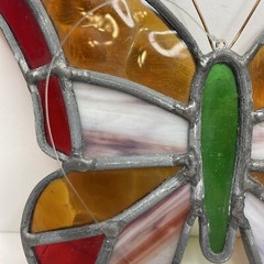Stained Glass Butterfly Suncatcher Red Pink Orange Green