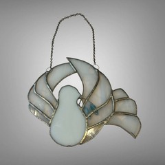 Handmade Suncatcher Stained Glass Metal White Dove with Branch White Green