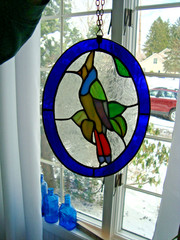 Stained Glass Tropical Bird Hanging Suncatcher Leaded ~ 9″ by 7″