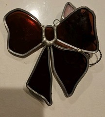 Vintage Stained Glass 3D Suncatcher Ribbon Rose Pink