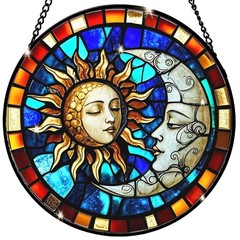 Sun and Moon Decorative Stained Glass Sun Catcher – Handcrafted 7.87 Inch Cel…