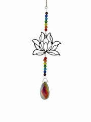 NEW sun catcher crystals rainbow colors hangs 13-15 inches FLOWER LOTUS GOLD