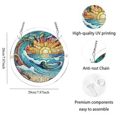 Classic Sea Wave Sunset Ocean Round Acrylic Puzzle Suncatcher Wall Hanging