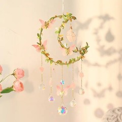 Sparkling Crystal Ornament with Butterfly and Moon Element for Window Decoration