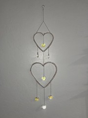 Heart Shaped Hanging Suncatcher Metal Glass Pink Clear Silver