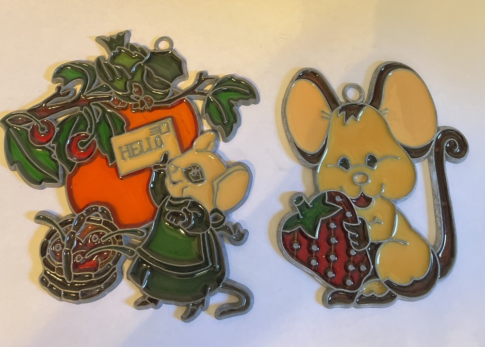 2 Vintage Mouse Sun-catchers One With Strawberry and One Cooking