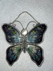 Amia Stained glass Hand Painted Butterfly Sun catcher 6”x5”