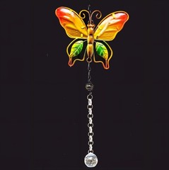 Colorful Butterfly Suncatcher (6″W x 15″L) New. Glass And Aluminum