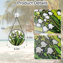 Stained Glass Window Hanging, Lily of the Valley Flower Sun Catchers Colorful Gl