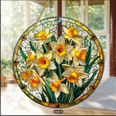 Acrylic , Stained Glass Look, 2D Suncatcher, 8″ Daffodil/ Buttercup Design