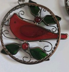 NEW Stained Glass Christmas Holiday Ornament Sun Catcher Cardinal & Candles