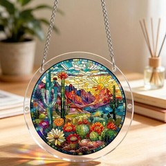 Desert Cactus Sunset Acrylic Jigsaw Puzzle Suncatcher Window Hanging Home Decor
