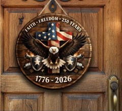 America 250th Anniversary Patriotic Wall Sign with Rope Home Decor