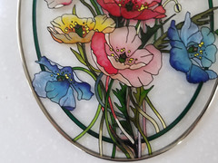 Amia Oval Hand Painted Floral Stained Glass Window Suncatcher 9″ x 6 1/2″