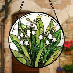 Stained Glass Window Hanging, Lily of the Valley Flower Sun Catchers Colorful Gl