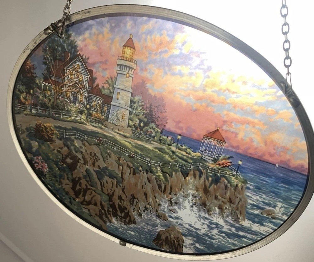 Beautiful Vintage 9.5″ x 7.25″ Lighthouse Stained Glass Suncatcher