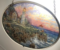 Beautiful Vintage 9.5″ x 7.25″ Lighthouse Stained Glass Suncatcher