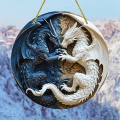 2D Acrylic Blue White Dual Dragons Wall Decor Mythical Fantasy Home Decoration