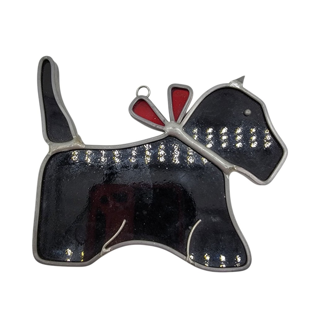 Stained Glass Black Red Scottie Dog Suncatcher Handmade Ornament