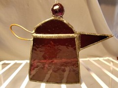 Suncatcher Tea Kettle Coffee Pot Stained Glass Window Trivet Amethyst Purple