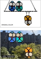 Colorful Owl on Wire Stained Glass Hanging