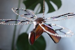 Jewel Toned Stained Glass Dragonfly – Glass Beaded Vintage Style – Handmade Art