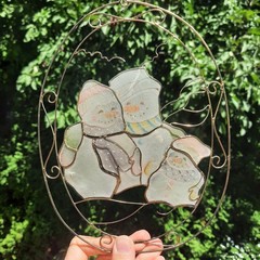 Snowman Sun Catcher Capiz Shell Vintage Christmas Decor 9″x7″ READ DAMAGED
