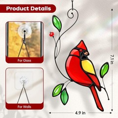 Stained Glass Cardinal Suncatcher – Handmade Window Ornament for Mother’s Day