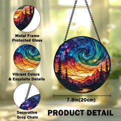 Aurora Borealis Stained Glass Suncatcher Nature Wall Art Decor 7.9×7.9 Inch