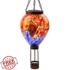 VOREEN RedandBlue Glass Solar Hot Air Balloon