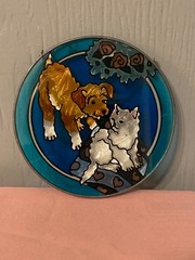 6 Inch Round Dog & Cat Stained Glass Suncatcher
