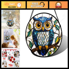 Stained Glass Owl Sun Catcher – Decorative Window Hanging Gift for Women, Men, M