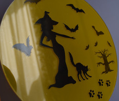 Halloween Ornament 6in – Handmade Vinyl Décor with Witch, Bat & Black Cat