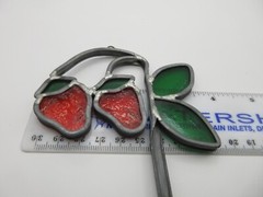 STRAWBERRY SIGNED by Artist Rubins Vtg Handmade Stained Glass Sun Catcher Window