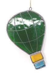 Vintage Stained Glass Hot Air Balloon Ornament Suncatcher Green 4.75″