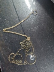 Vintage 24k Gold Plated Cat Suncatcher Ornament with Heart Crystal…