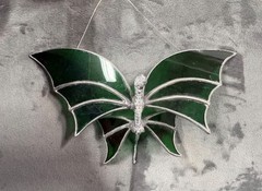 VTG Handmade Stained Glass Dragon Suncatcher Green Wings
