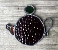 Vintage Stained Glass Suncatcher Window Decor Tea Pot Orange Green Purple