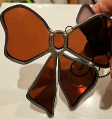 Vintage Stained Glass 3D Suncatcher Ribbon Rose Pink