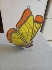Stained Glass Butterfly Hanger Yellow Orange Wings Appx 5″ Tall 3.5″ Wide