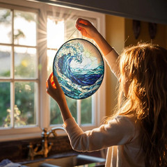 Ocean Waves Glass Suncatcher Coastal Window Decor for Beach Lovers Gift