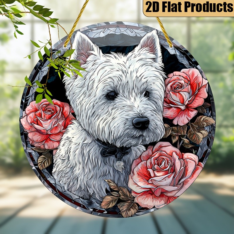 West Highland White Terrier with Roses Acrylic Suncatcher Dog Lover Decoration