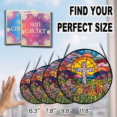 Flower Cross Faux Stained Glass Sun Catcher Unique Gift for Women 7.8″