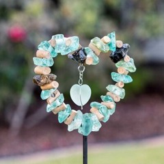 Handmade Heart Garden Stake Recycled Glass Stones & Driftwood Home / Yard Decor