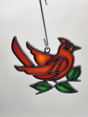 Vintage Suncatcher Cardinal Red Bird Faux Stained-Glass Acrylic
