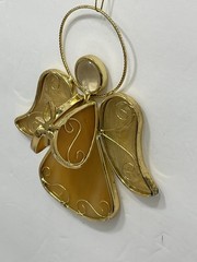 Angel Stained Glass Suncatcher Ornament Gold Tone Holding Ankh/Candle 5”