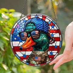 Patriotic Mallard Duck Stained Glass Suncatcher